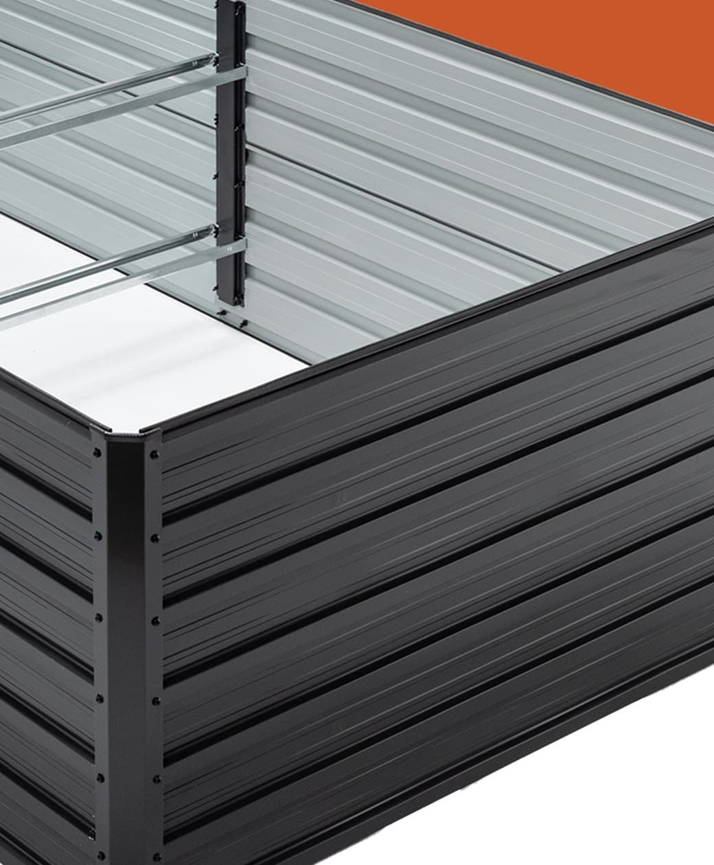 Close-up of the reinforcing rods and galvanized panels inside an Elkstead bed